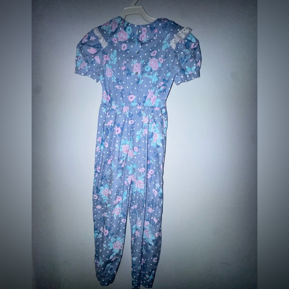 Vintage Blue Floral Jumpsuit with Pink Accents - Picture 3 of 8